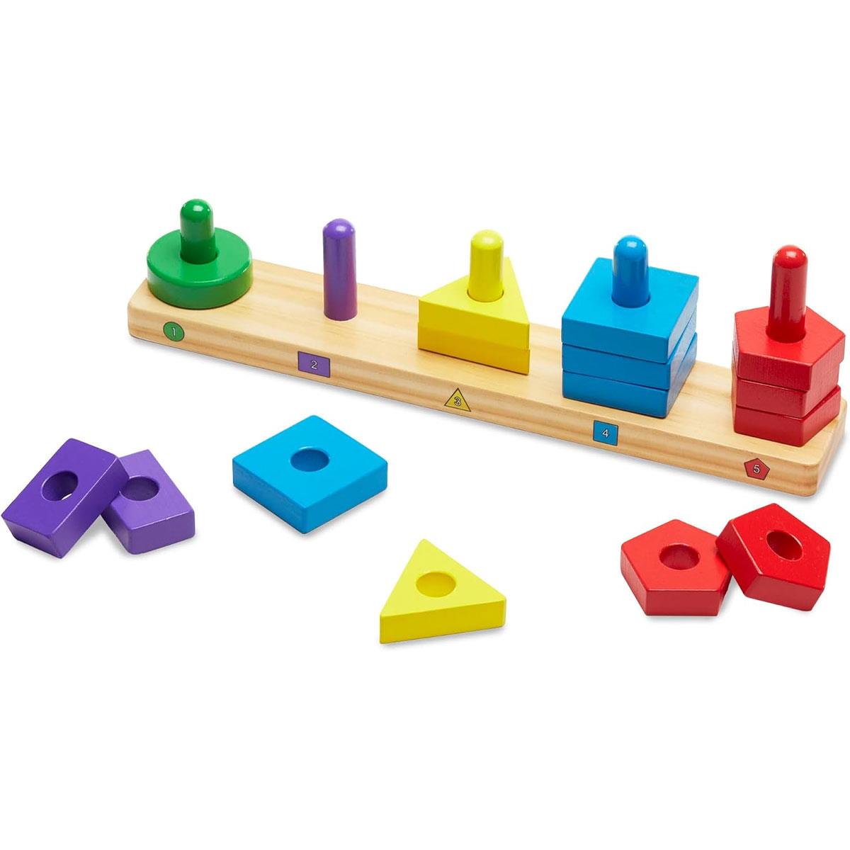Melissa & Doug Stack and Sort Board Wooden Shape Sorting Toy Multicolor 16-Piece Developmental Toy for Kids 3+ - Image 5