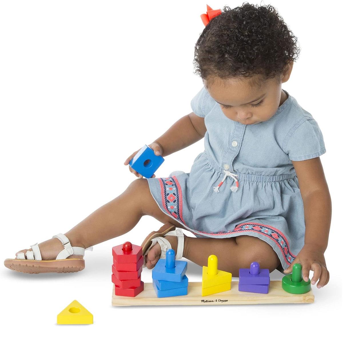 Melissa & Doug Stack and Sort Board Wooden Shape Sorting Toy Multicolor 16-Piece Developmental Toy for Kids 3+ - Image 6