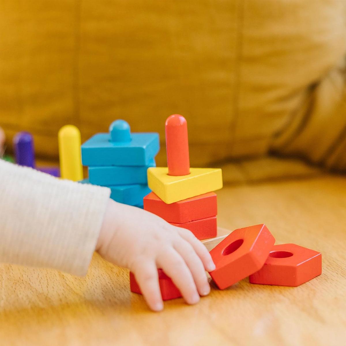 Melissa & Doug Stack and Sort Board Wooden Shape Sorting Toy Multicolor 16-Piece Developmental Toy for Kids 3+ - Image 7