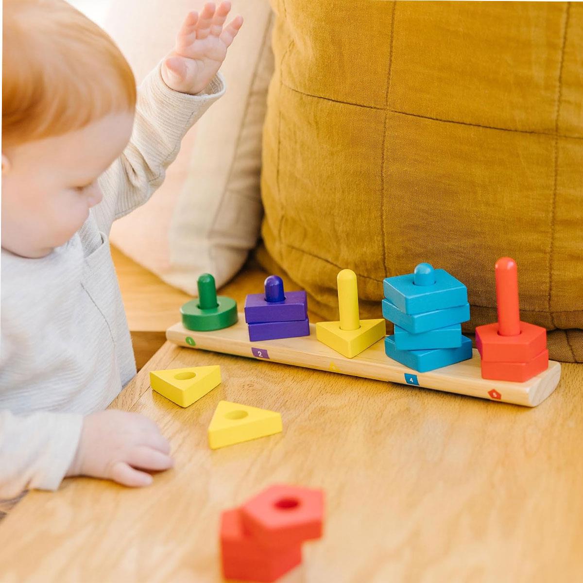 Melissa & Doug Stack and Sort Board Wooden Shape Sorting Toy Multicolor 16-Piece Developmental Toy for Kids 3+ - Image 8