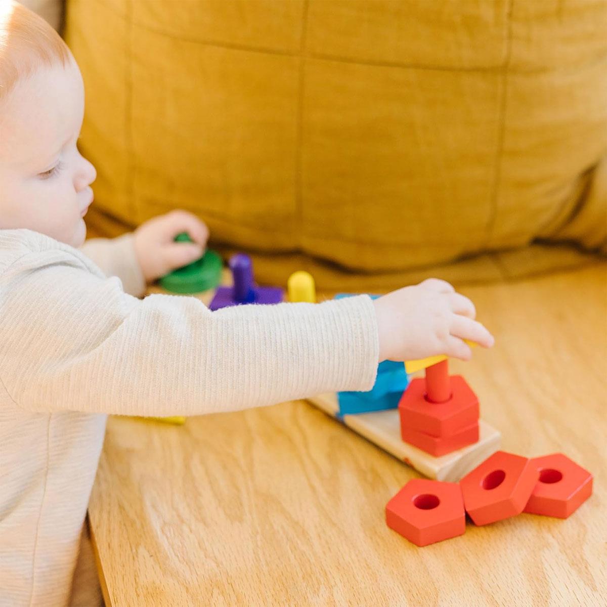 Melissa & Doug Stack and Sort Board Wooden Shape Sorting Toy Multicolor 16-Piece Developmental Toy for Kids 3+ - Image 9