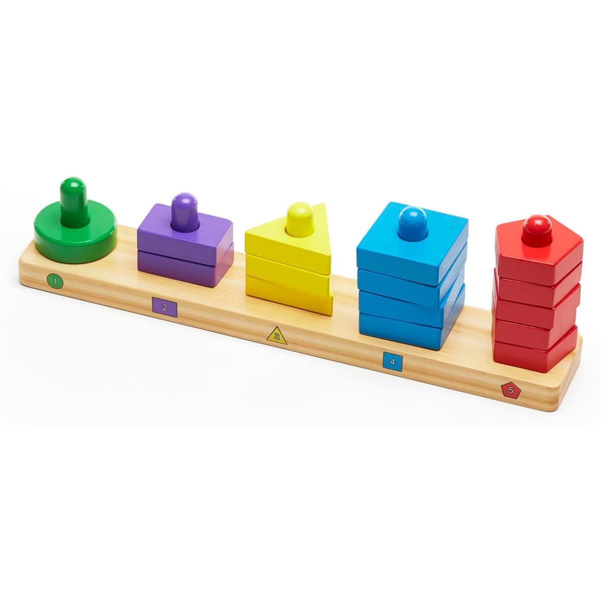 Melissa & Doug Stack and Sort Board Wooden Shape Sorting Toy Multicolor 16-Piece Developmental Toy for Kids 3+ - Image 10