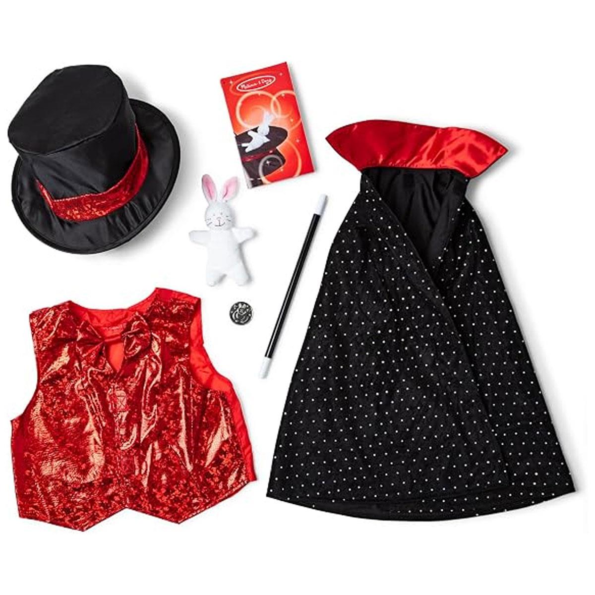 Melissa & Doug Magician Costume Role Play Set, Kids Dress-Up Outfit with Cape Vest Top Hat Wand & Magic Tricks Ages 3-6