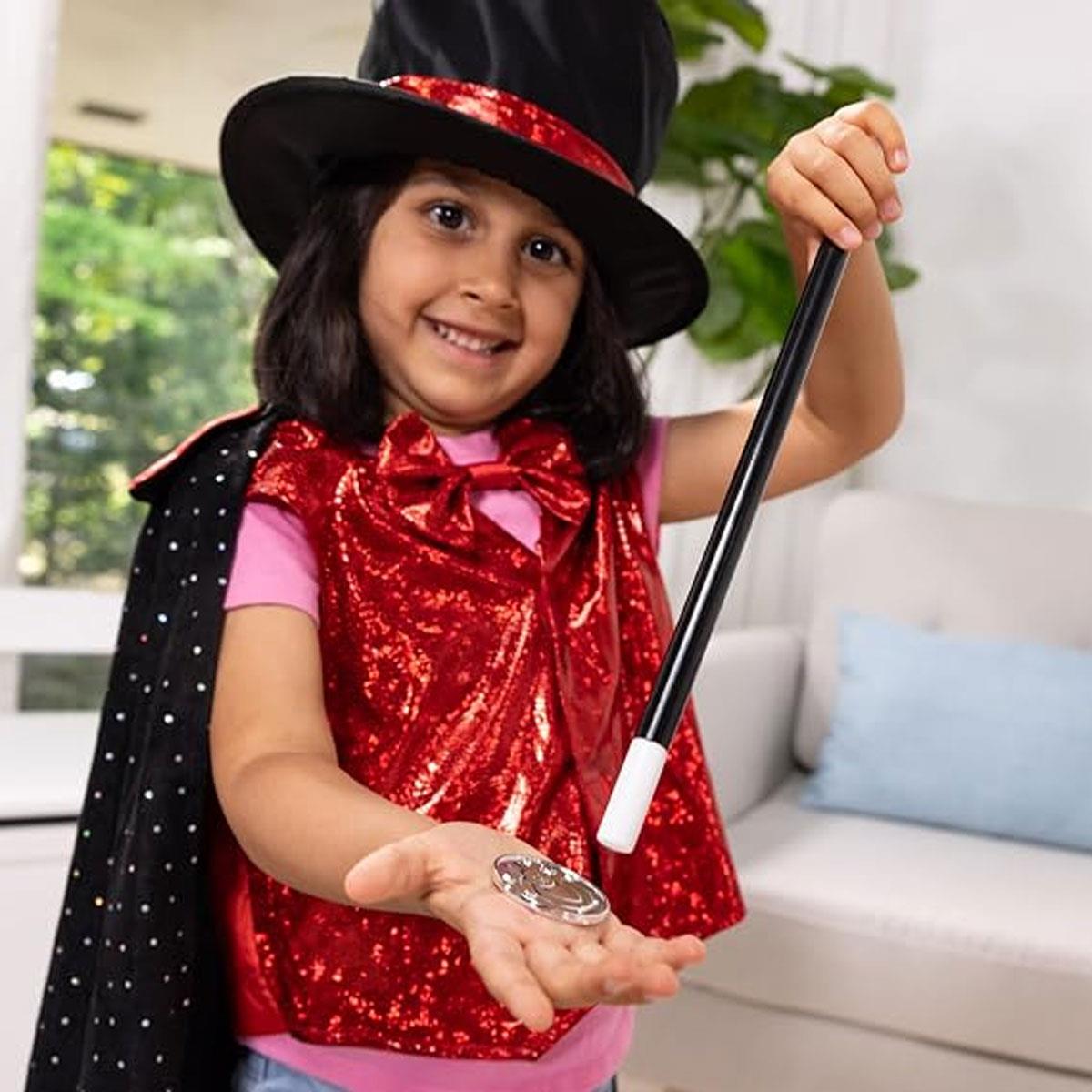 Melissa & Doug Magician Costume Role Play Set, Kids Dress-Up Outfit with Cape Vest Top Hat Wand & Magic Tricks Ages 3-6 - Image 2