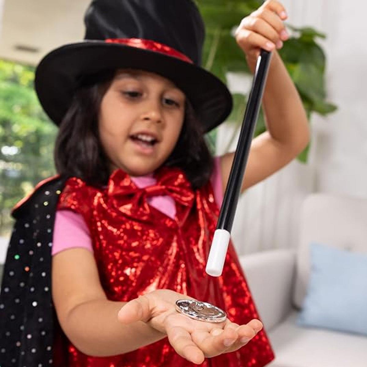 Melissa & Doug Magician Costume Role Play Set, Kids Dress-Up Outfit with Cape Vest Top Hat Wand & Magic Tricks Ages 3-6 - Image 5
