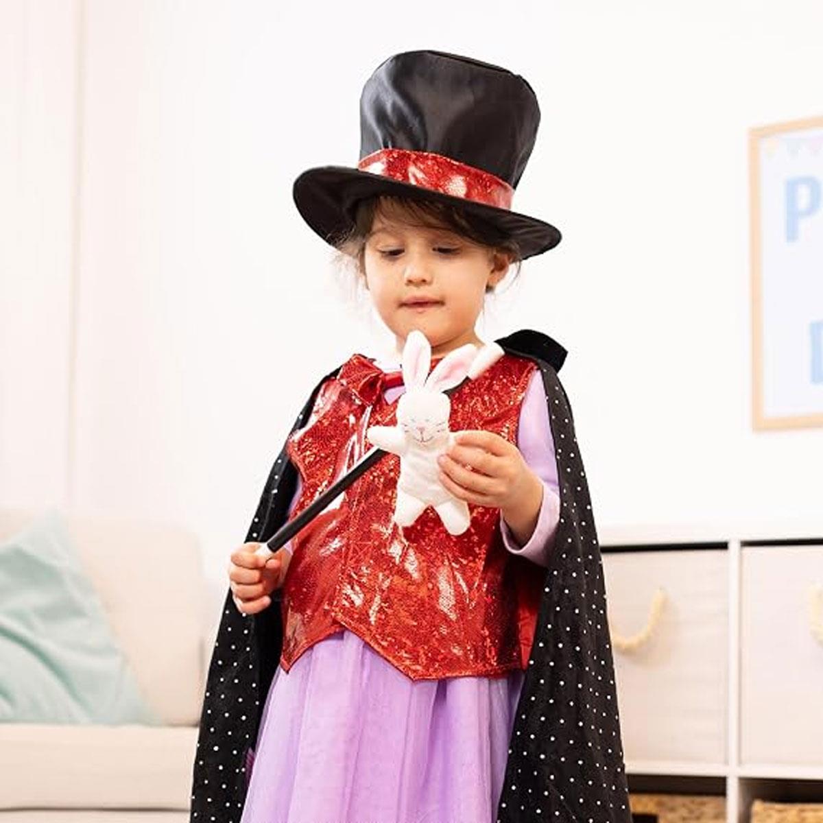 Melissa & Doug Magician Costume Role Play Set, Kids Dress-Up Outfit with Cape Vest Top Hat Wand & Magic Tricks Ages 3-6 - Image 6
