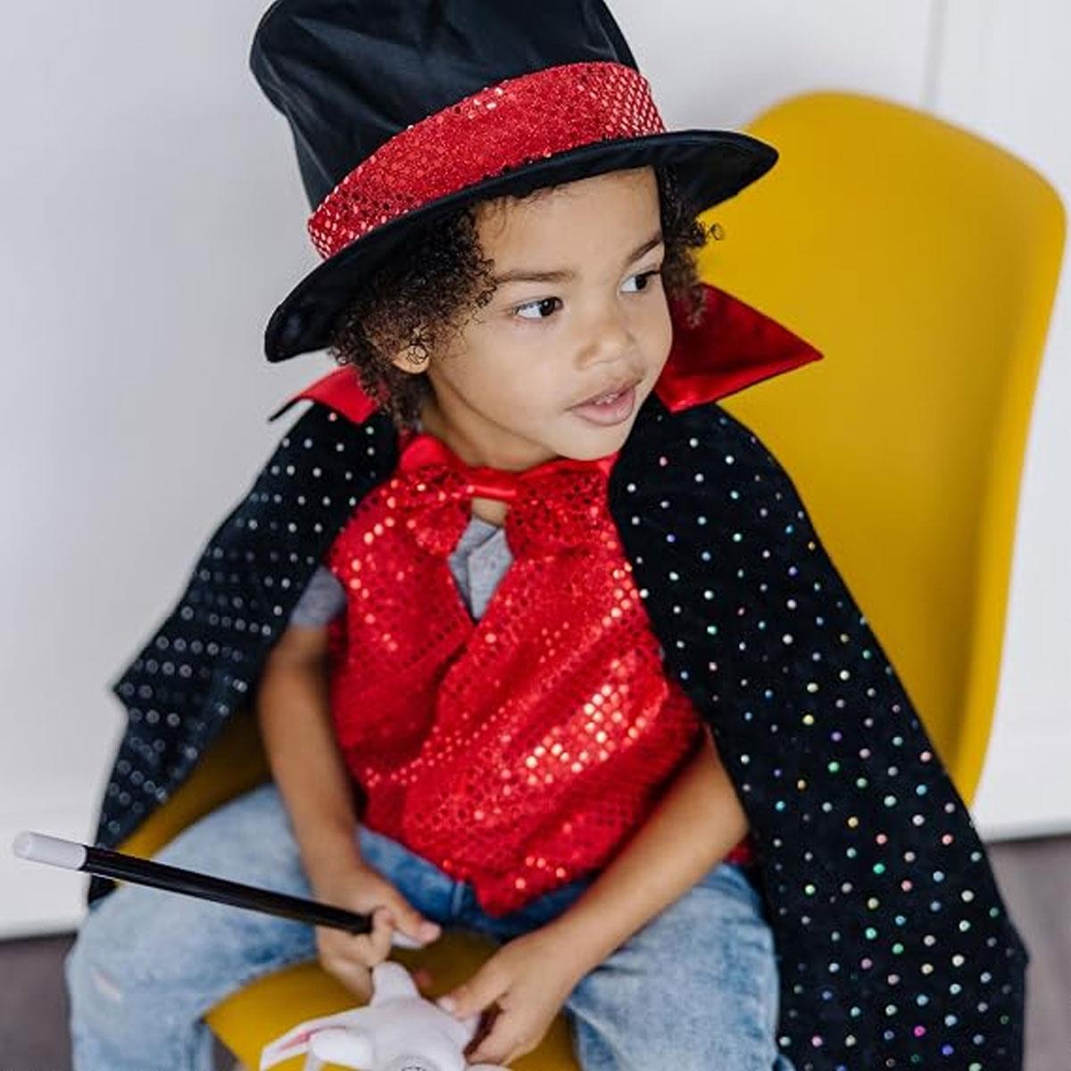 Melissa & Doug Magician Costume Role Play Set, Kids Dress-Up Outfit with Cape Vest Top Hat Wand & Magic Tricks Ages 3-6 - Image 7