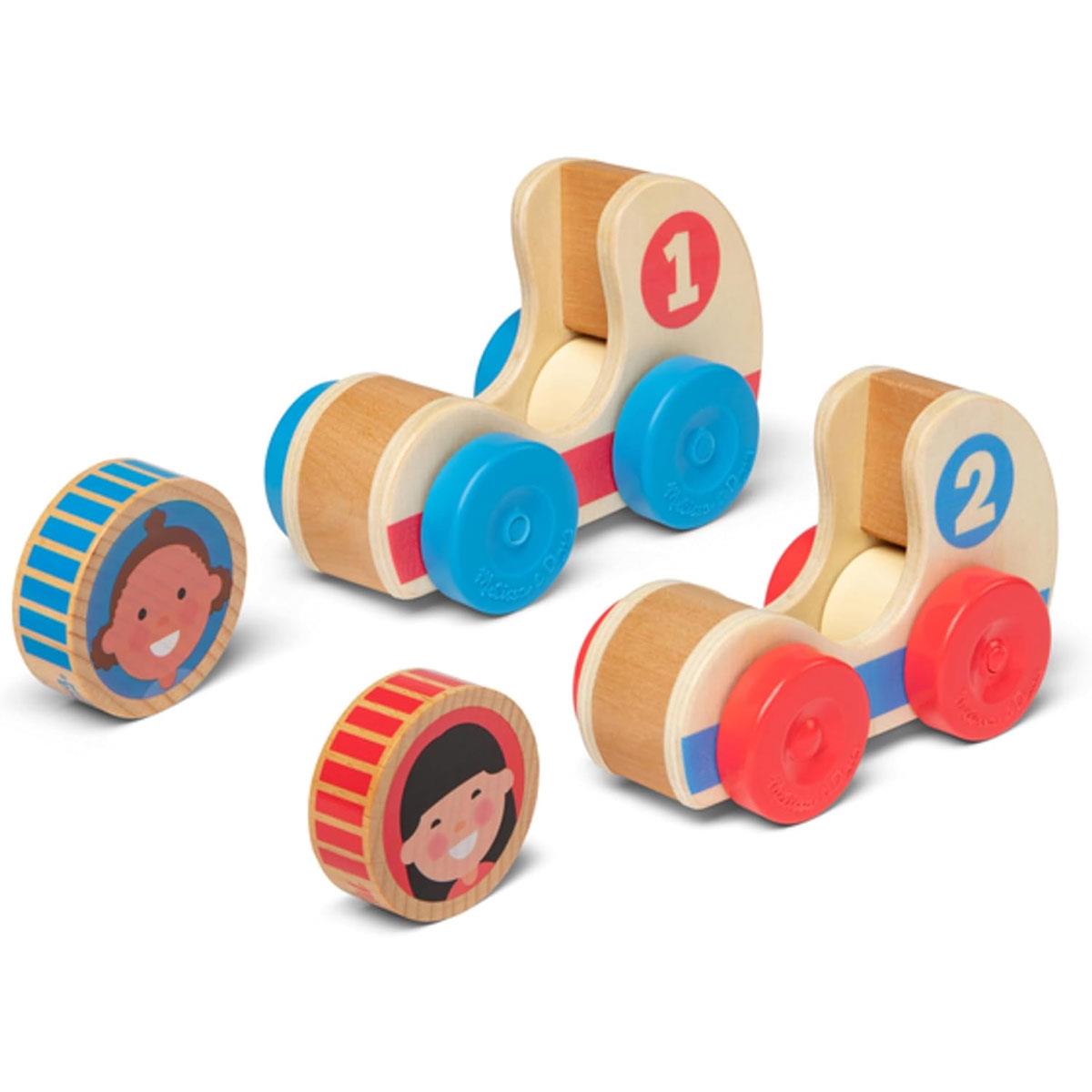Melissa & Doug GO Tots Wooden Race Cars 2 Cars & 2 Spinning Character Discs FSC Certified Multicolor Ages 1-2