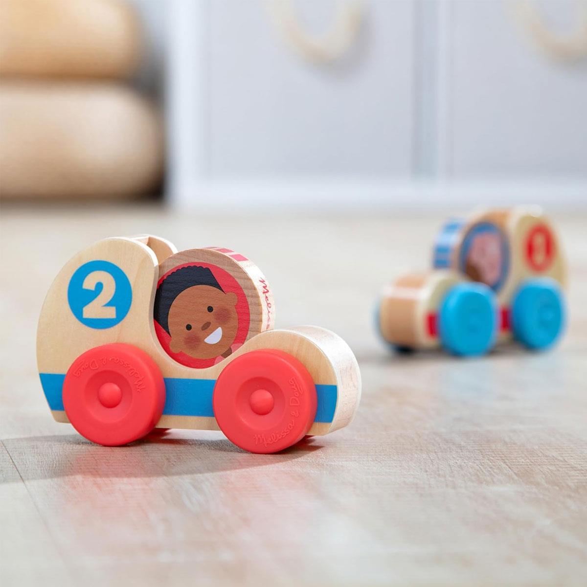 Melissa & Doug GO Tots Wooden Race Cars 2 Cars & 2 Spinning Character Discs FSC Certified Multicolor Ages 1-2 - Image 2