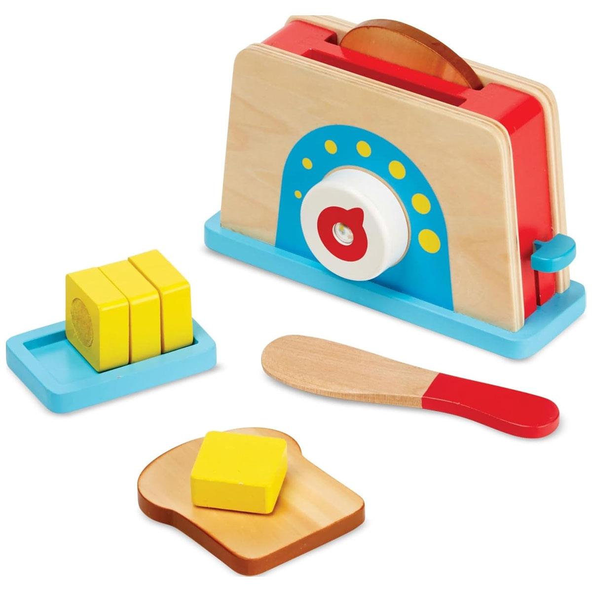 Melissa & Doug Wooden Bread & Butter Toaster Set Pretend Play Kitchen Toy Multicolor Child-Size Ages 3+