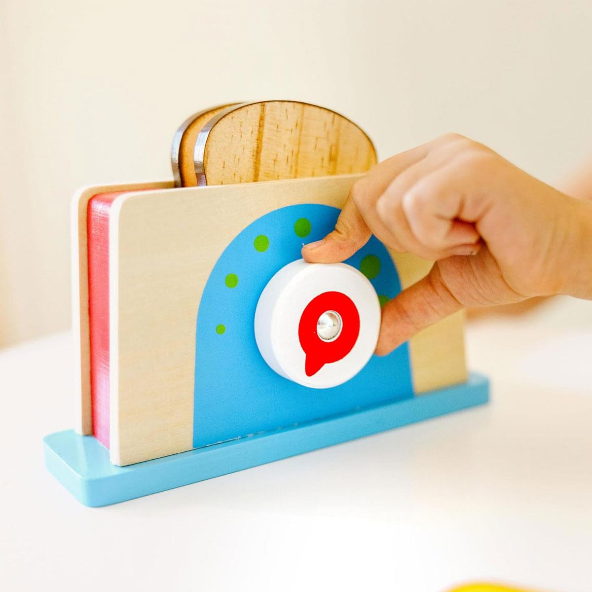 Melissa & Doug Wooden Bread & Butter Toaster Set Pretend Play Kitchen Toy Multicolor Child-Size Ages 3+ - Image 2