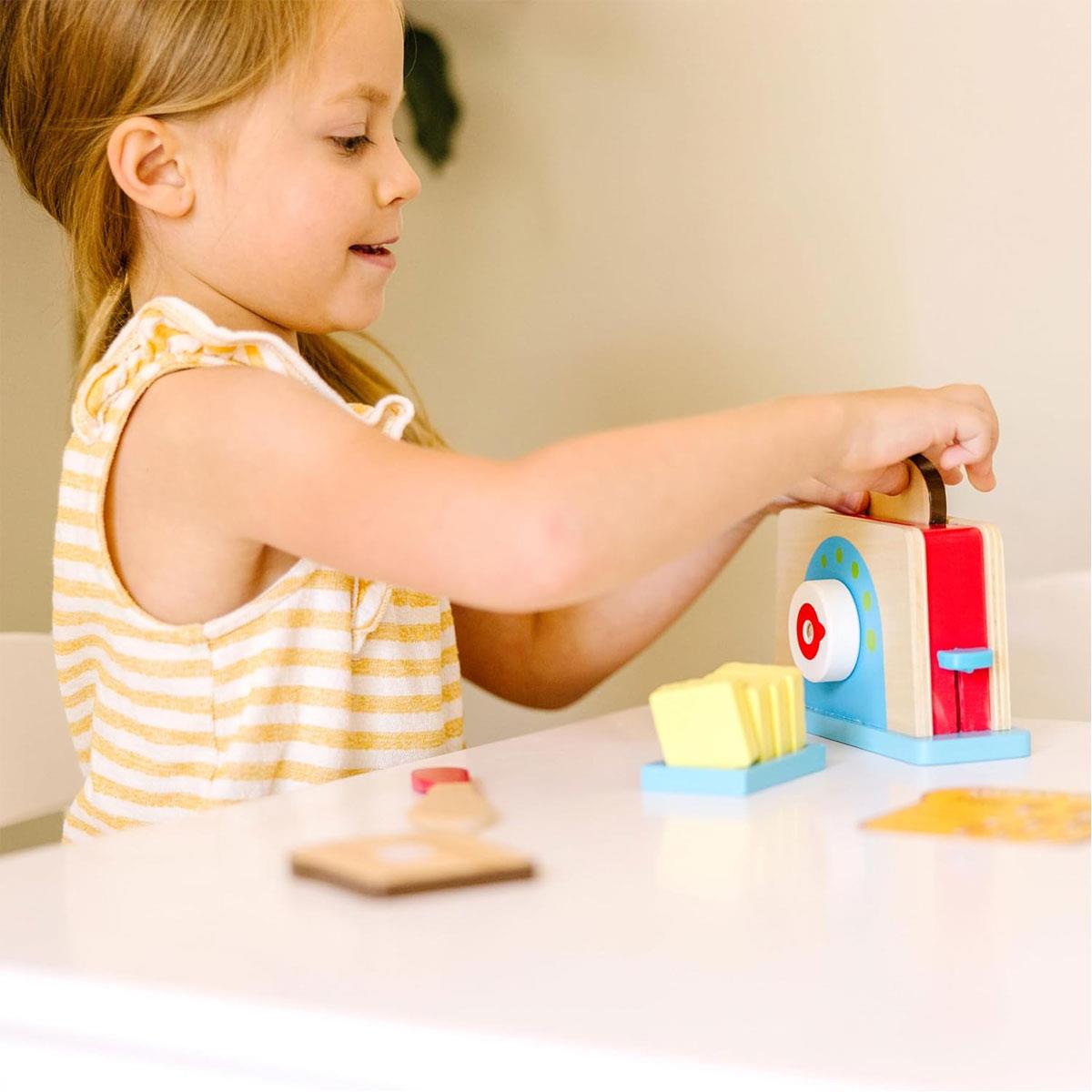 Melissa & Doug Wooden Bread & Butter Toaster Set Pretend Play Kitchen Toy Multicolor Child-Size Ages 3+ - Image 5