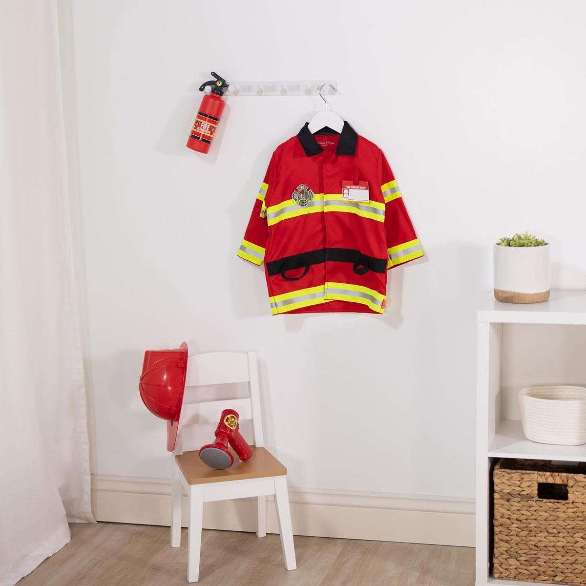 Melissa & Doug Fire Chief Role Play Costume Set Firefighter Jacket Helmet Extinguisher & Bullhorn Ages 3-6 - Image 9