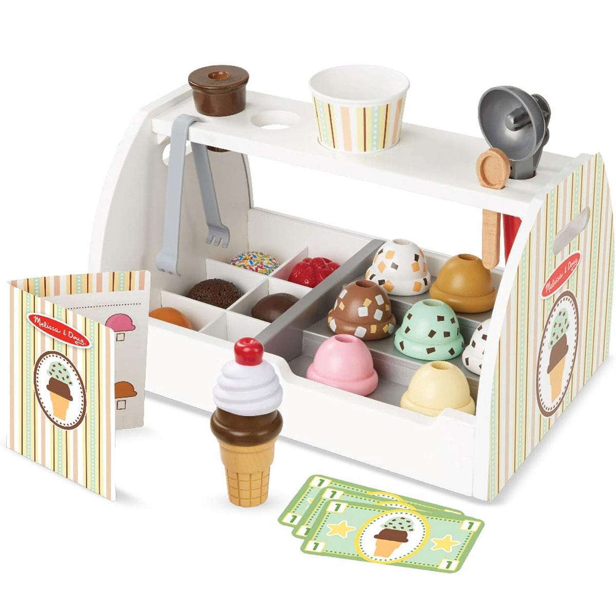 Melissa & Doug Wooden Ice Cream Counter Pretend Play Set 28-Piece Multicolor Ice Cream Shop Ages 3+