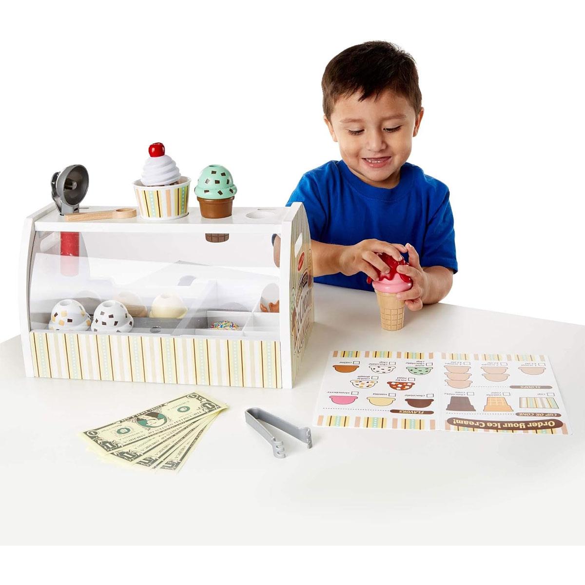 Melissa & Doug Wooden Ice Cream Counter Pretend Play Set 28-Piece Multicolor Ice Cream Shop Ages 3+ - Image 2