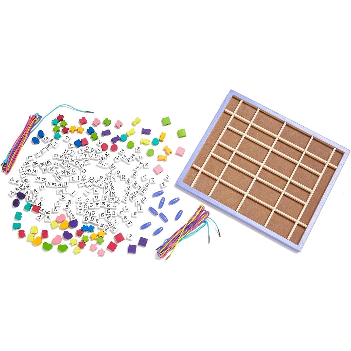 Melissa & Doug Wooden Alphabet Beads Jewelry Making Kit 200+ Beads 8 Cords Multicolor Ages 4 + - Image 4