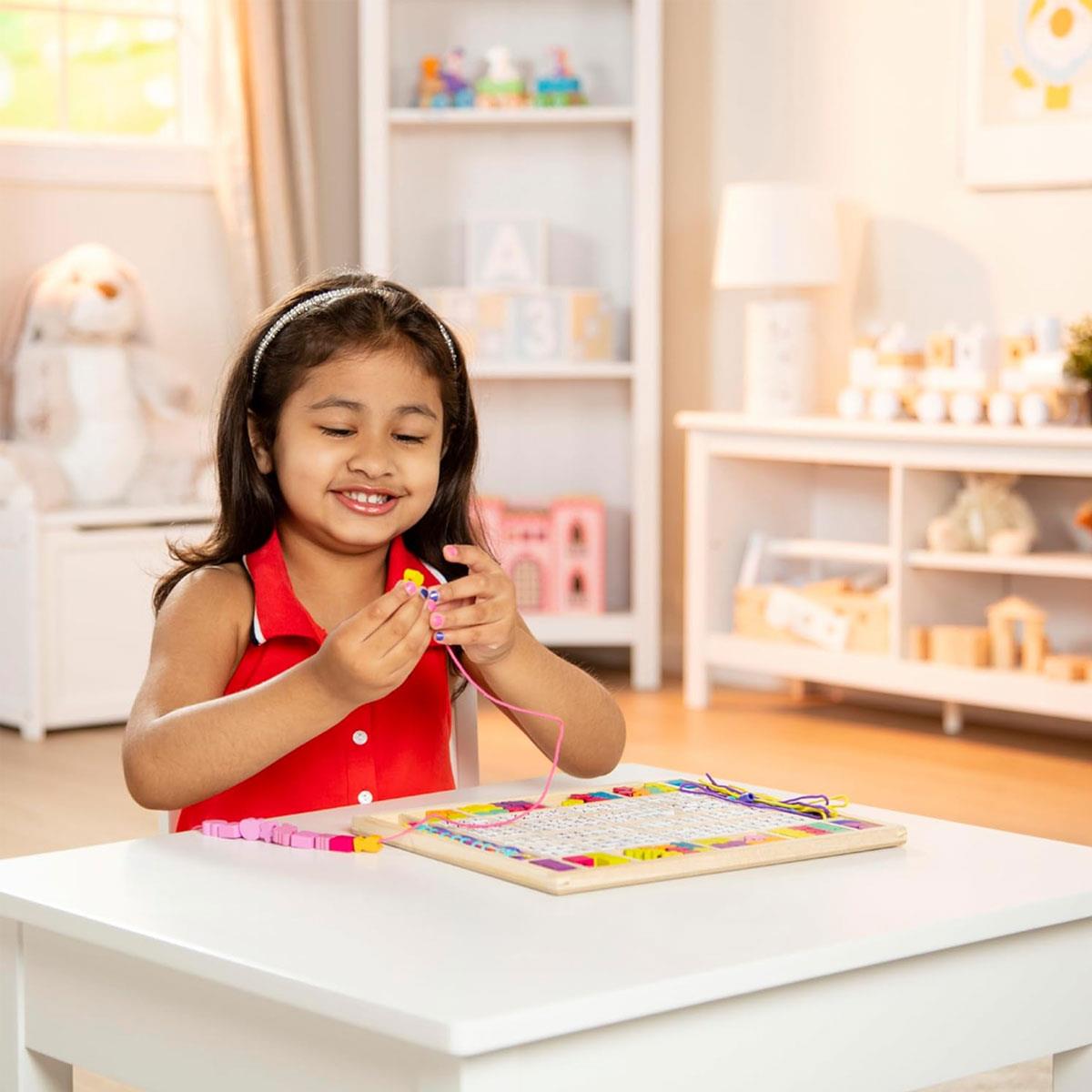 Melissa & Doug Wooden Alphabet Beads Jewelry Making Kit 200+ Beads 8 Cords Multicolor Ages 4 + - Image 5