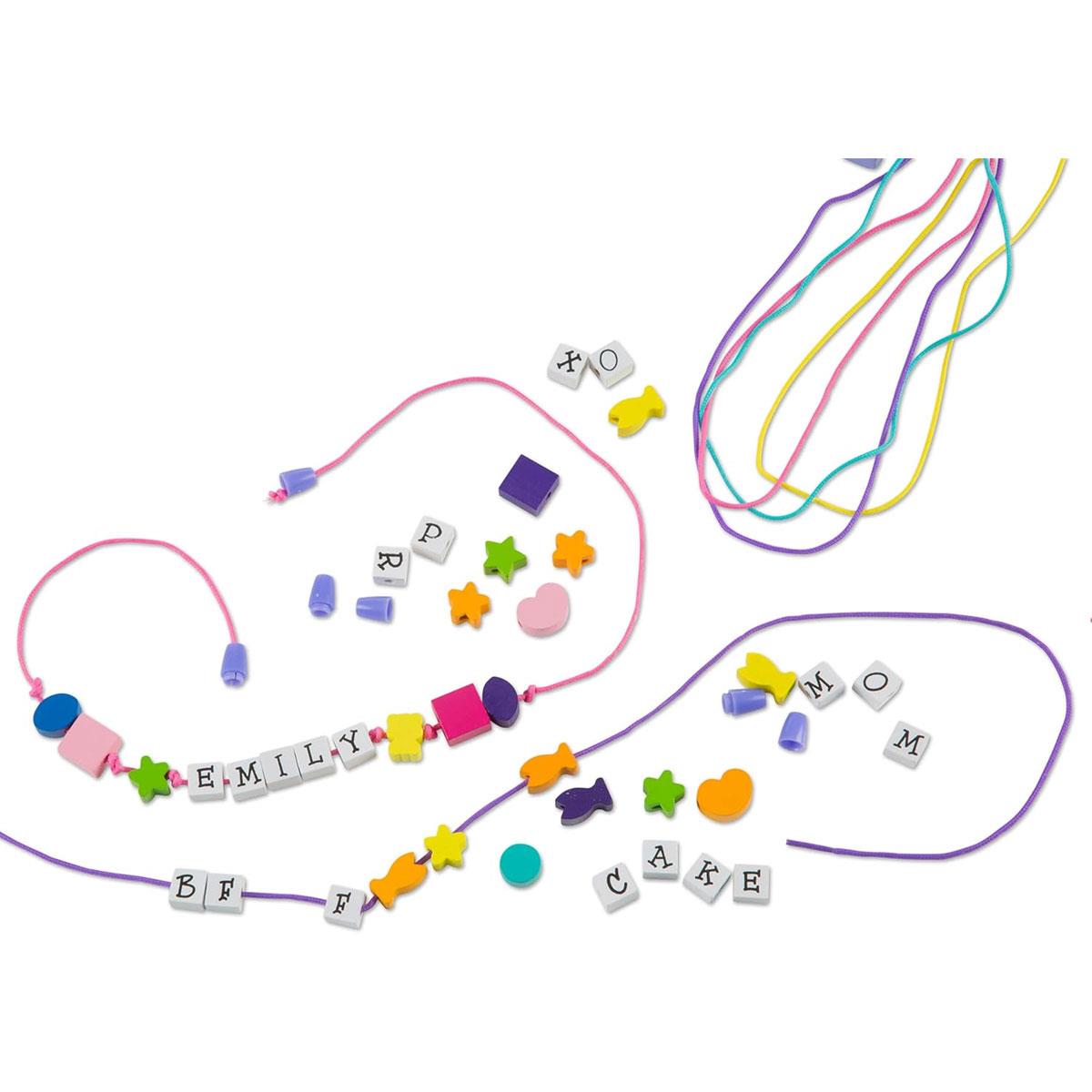 Melissa & Doug Wooden Alphabet Beads Jewelry Making Kit 200+ Beads 8 Cords Multicolor Ages 4 + - Image 9