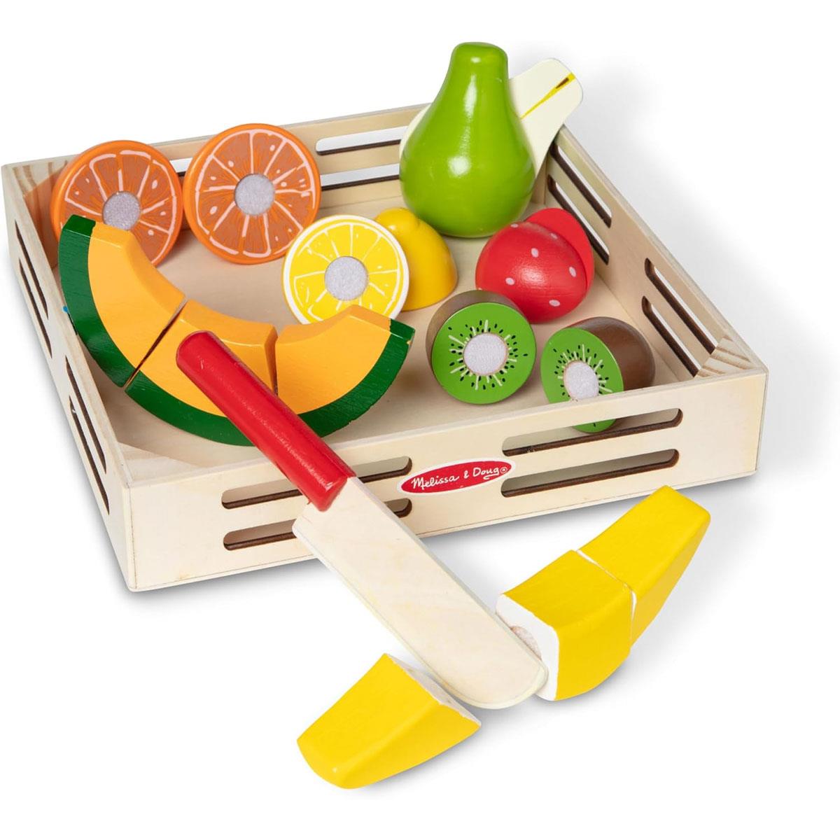 Melissa & Doug Wooden Cutting Fruit Pretend Play Food Set 17-Piece Multicolor Fruit Toy with Wooden Knife Age 3+
