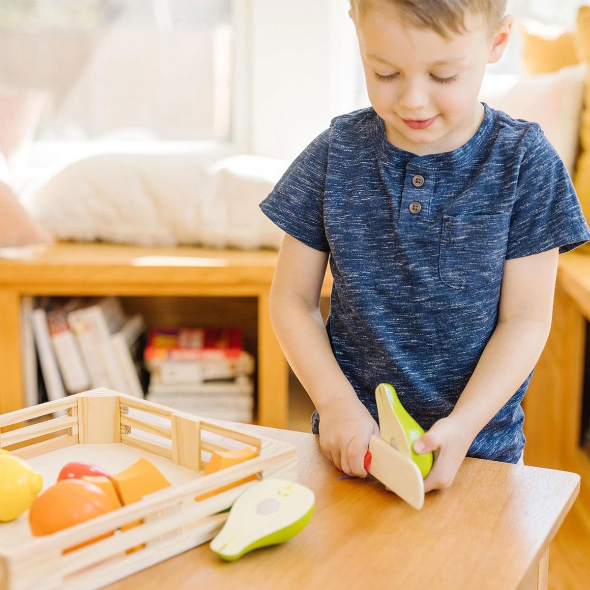 Melissa & Doug Wooden Cutting Fruit Pretend Play Food Set 17-Piece Multicolor Fruit Toy with Wooden Knife Age 3+ - Image 2