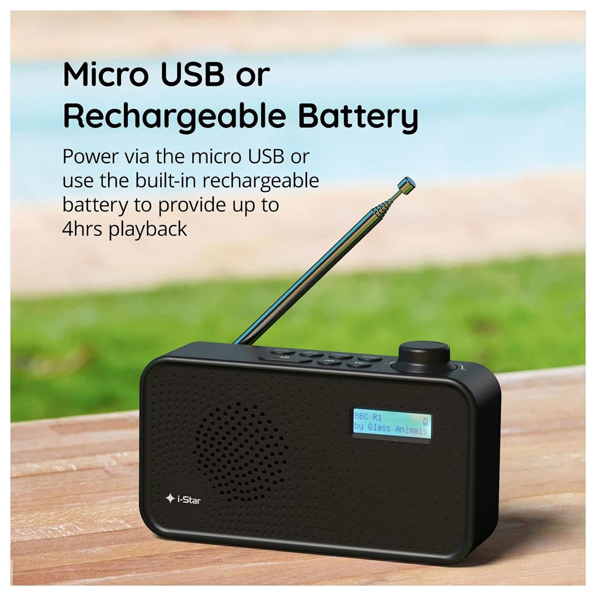 i-Star Portable DAB/DAB+ FM Digital Radio - Black 1200mAh Battery USB Charging LCD Display 60 Presets - Image 3