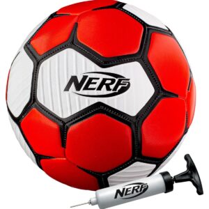 Nerf Proshot Kids Soccer Ball Size 3 Soft PVC Youth Indoor Outdoor Red/White/Black with Air Pump