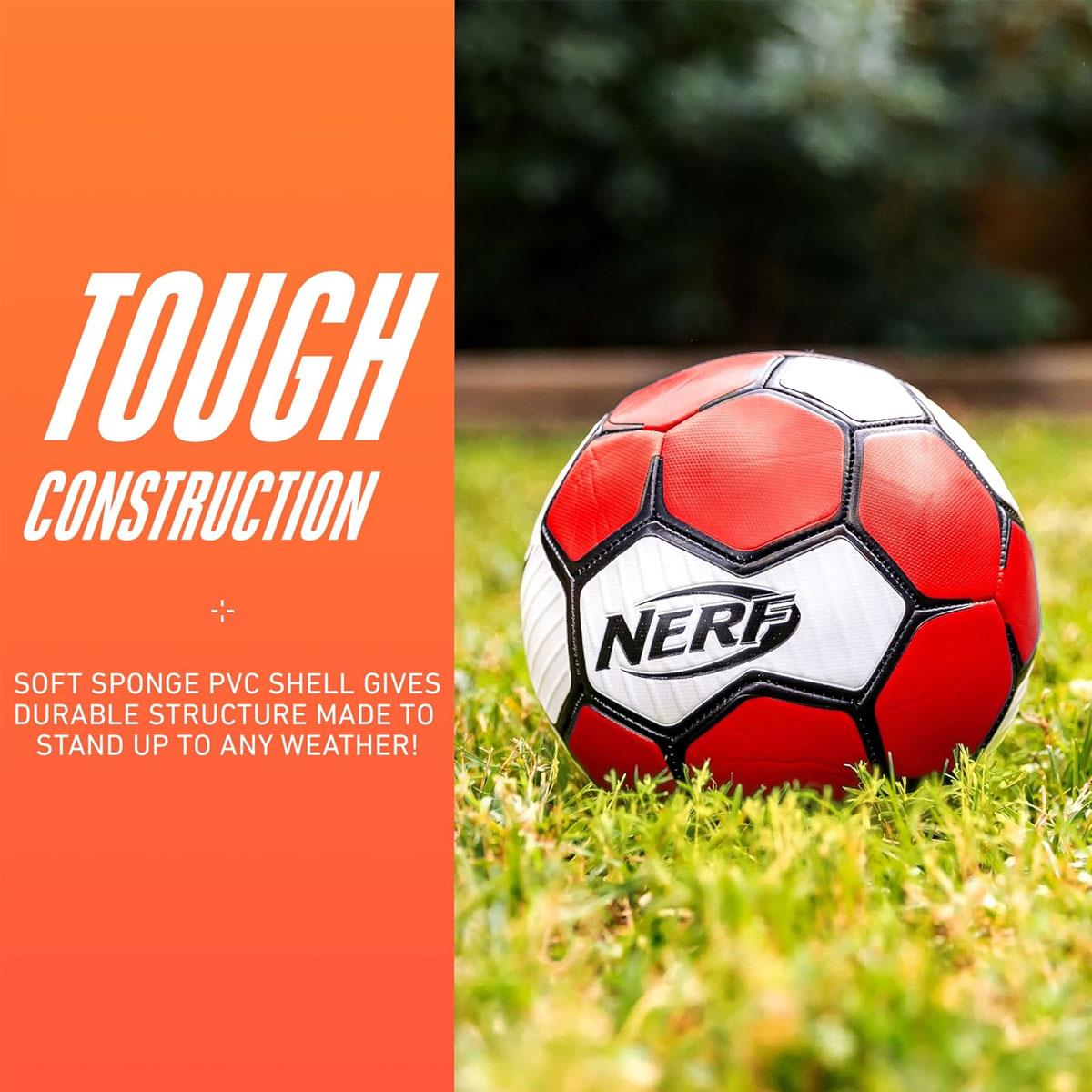 Nerf Proshot Kids Soccer Ball Size 3 Soft PVC Youth Indoor Outdoor Red/White/Black with Air Pump - Image 2