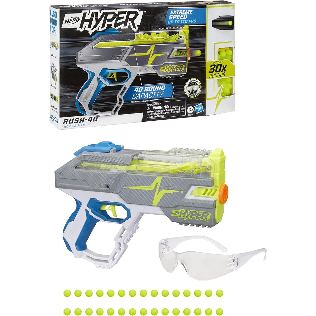 Nerf Hyper Rush-40 Pump-Action Blaster 30 Hyper Rounds 110 FPS 40-Round Hopper Multicolor - Image 5