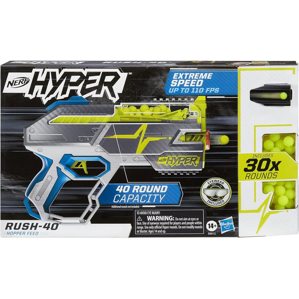 Nerf Hyper Rush-40 Pump-Action Blaster 30 Hyper Rounds 110 FPS 40-Round Hopper Multicolor - Image 6