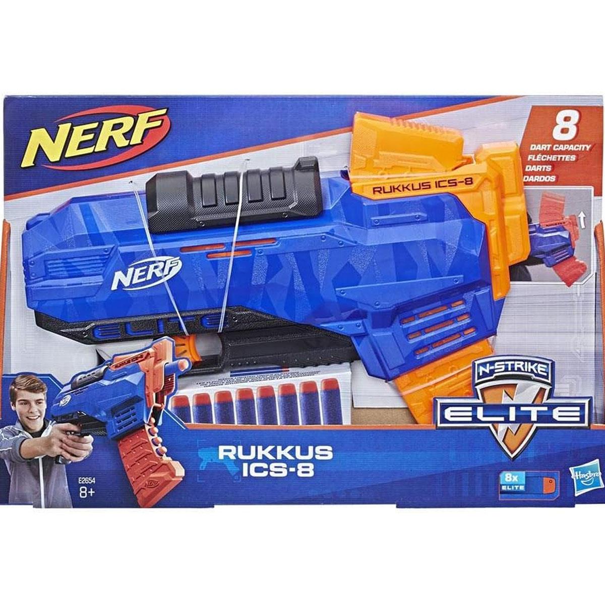 Nerf N-Strike Elite Rukkus ICS-8 Blaster with 8-Dart Indexing Clip Blue & Orange 8 Nerf Elite Darts