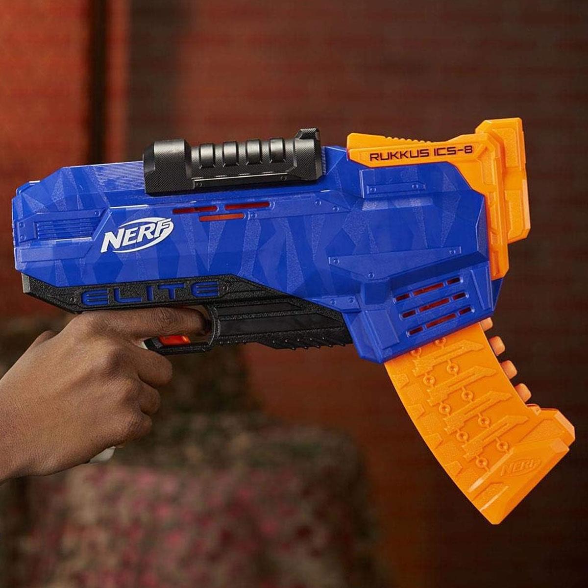 Nerf N-Strike Elite Rukkus ICS-8 Blaster with 8-Dart Indexing Clip Blue & Orange 8 Nerf Elite Darts - Image 2