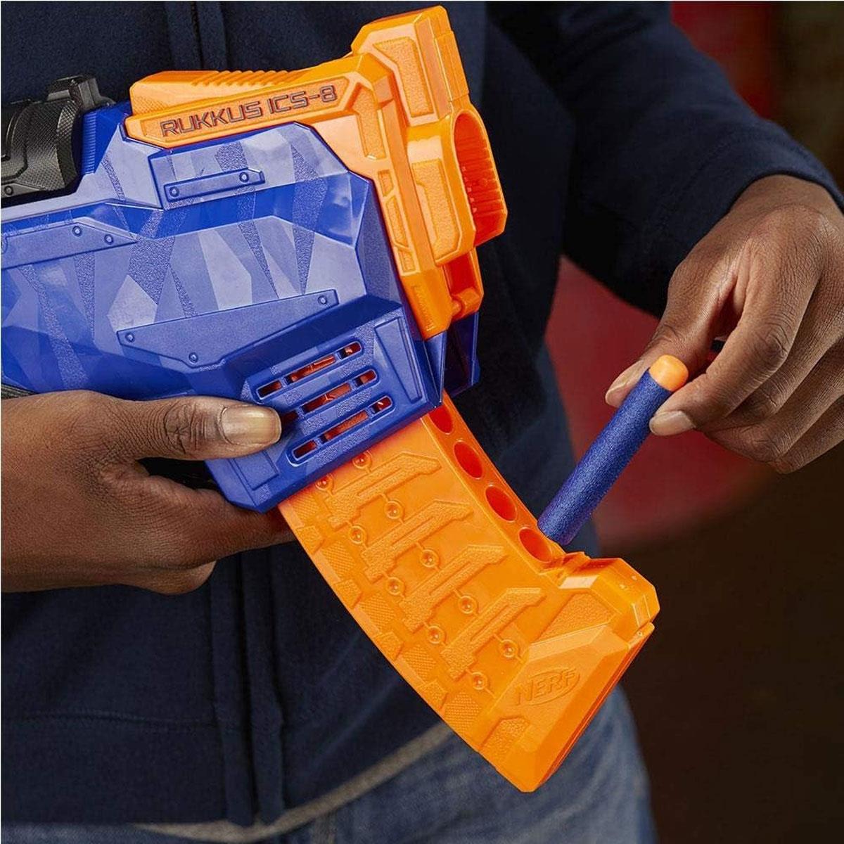 Nerf N-Strike Elite Rukkus ICS-8 Blaster with 8-Dart Indexing Clip Blue & Orange 8 Nerf Elite Darts - Image 5