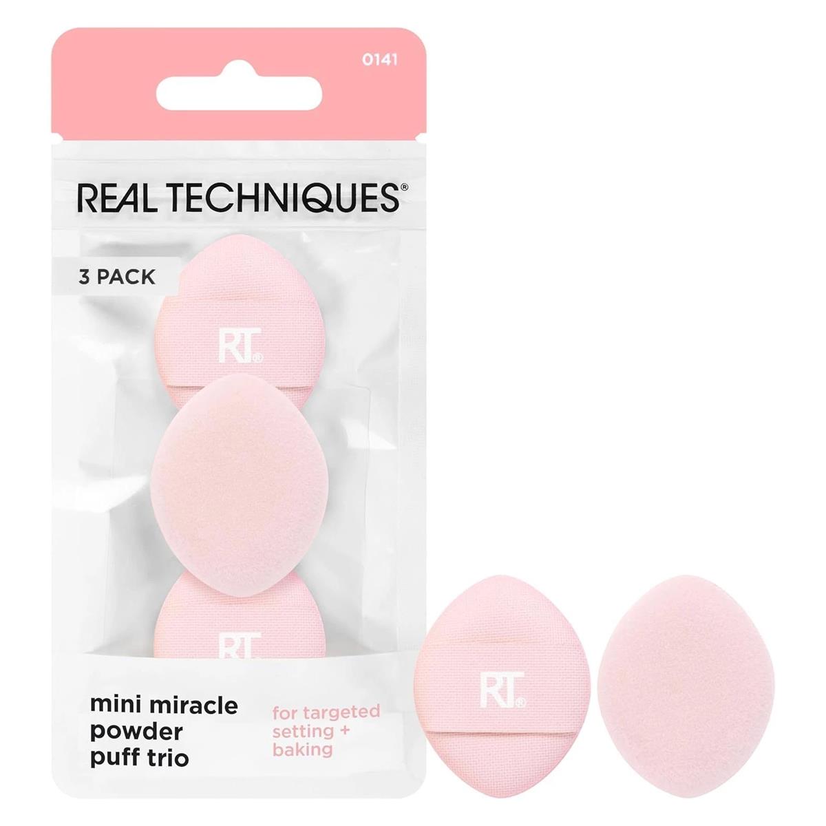Real Techniques Mini Miracle Powder Puff Trio Makeup Sponges For Setting And Baking Pink