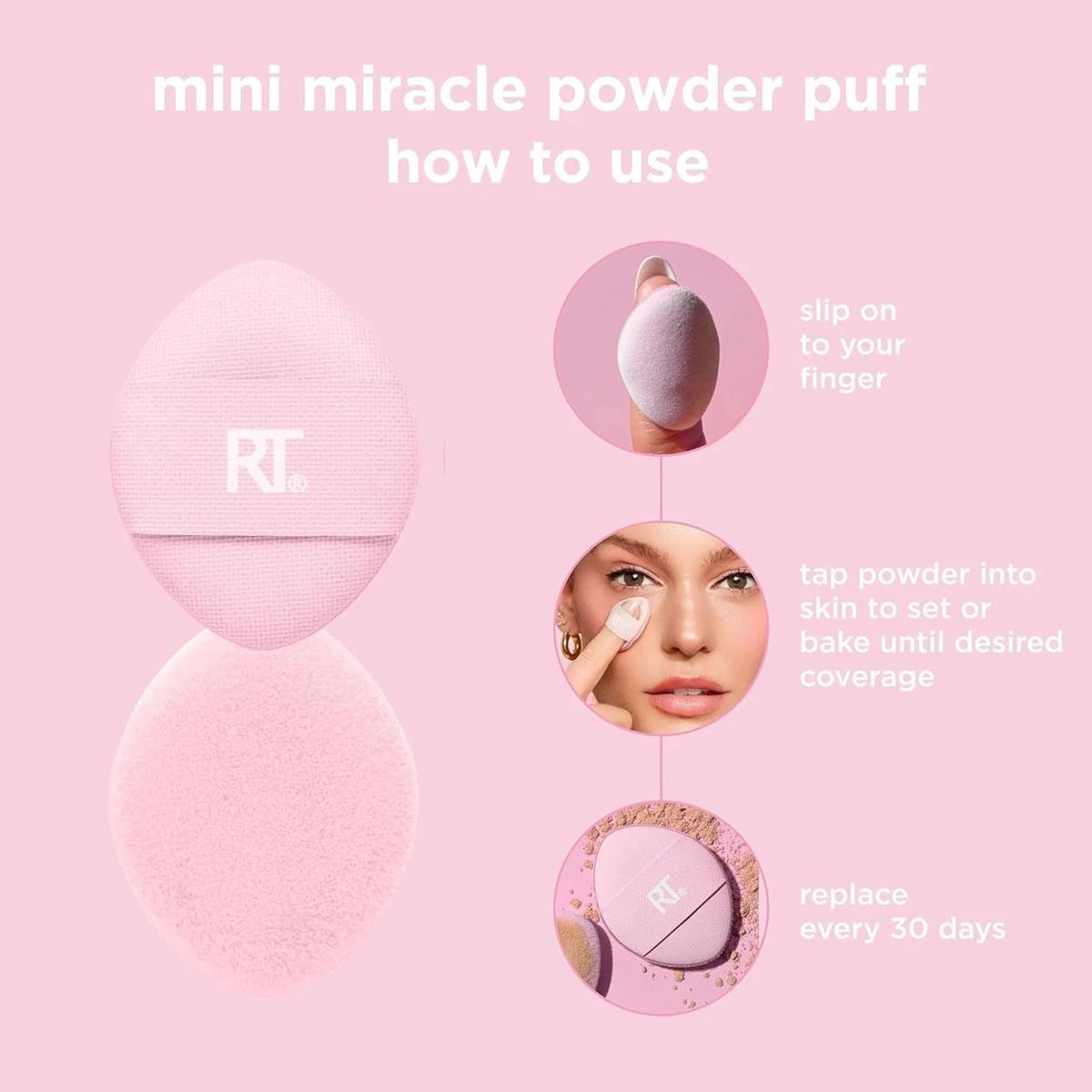 Real Techniques Mini Miracle Powder Puff Trio Makeup Sponges For Setting And Baking Pink - Image 4