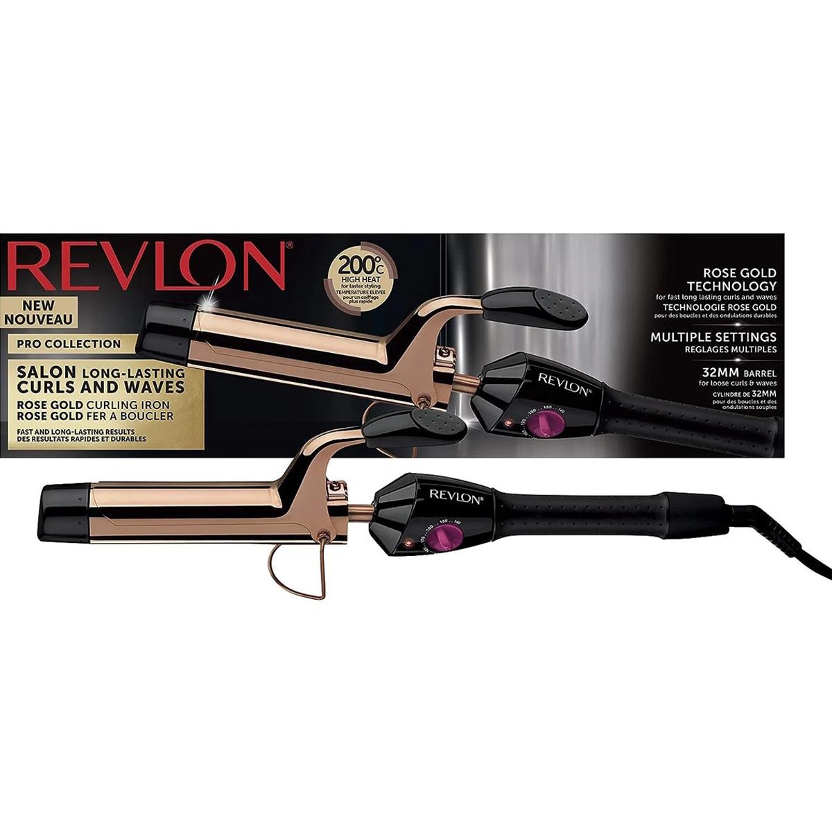 Revlon Salon Curling Iron 32mm Rose Gold Ceramic Barrel 200°C 20 Heat Settings Cool Tip Swivel Cord