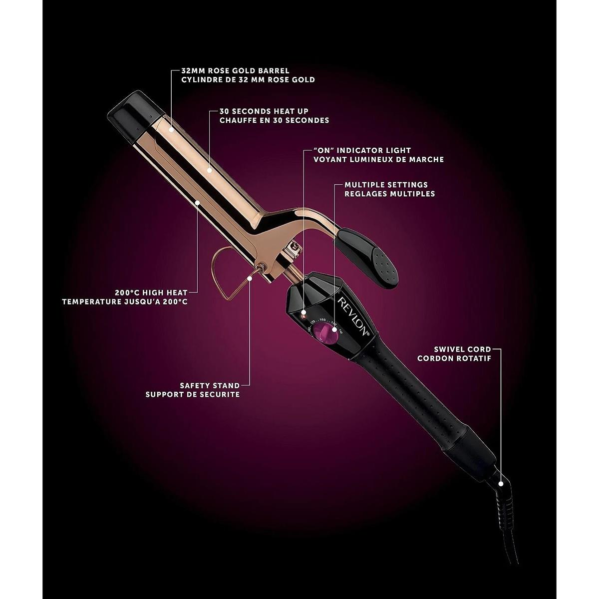 Revlon Salon Curling Iron 32mm Rose Gold Ceramic Barrel 200°C 20 Heat Settings Cool Tip Swivel Cord - Image 4