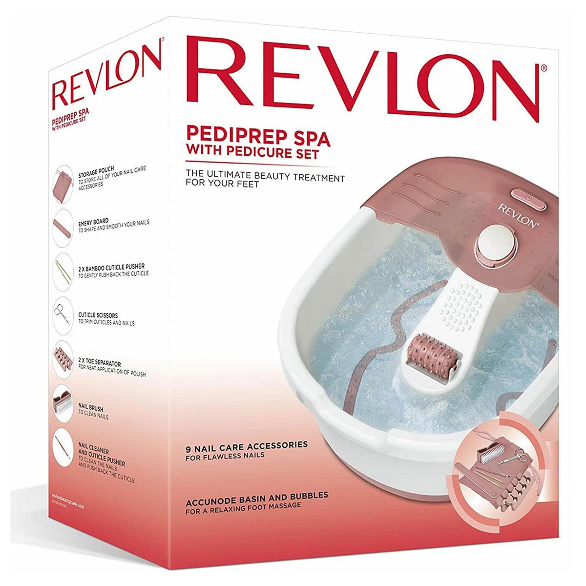 Revlon PediPrep Foot Spa Bubble Massage Pedicure Set Mechanical Roller Pumice Stone And 9 Piece Pedicure Kit Pink - Image 5