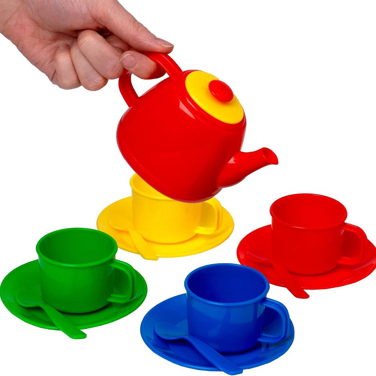 Peterkin Kids Tea Set in Carry Case 4-Place Plastic Pretend Play Tea Party Set Assorted Primary Colours 31 x 26 x 9 cm - Image 2