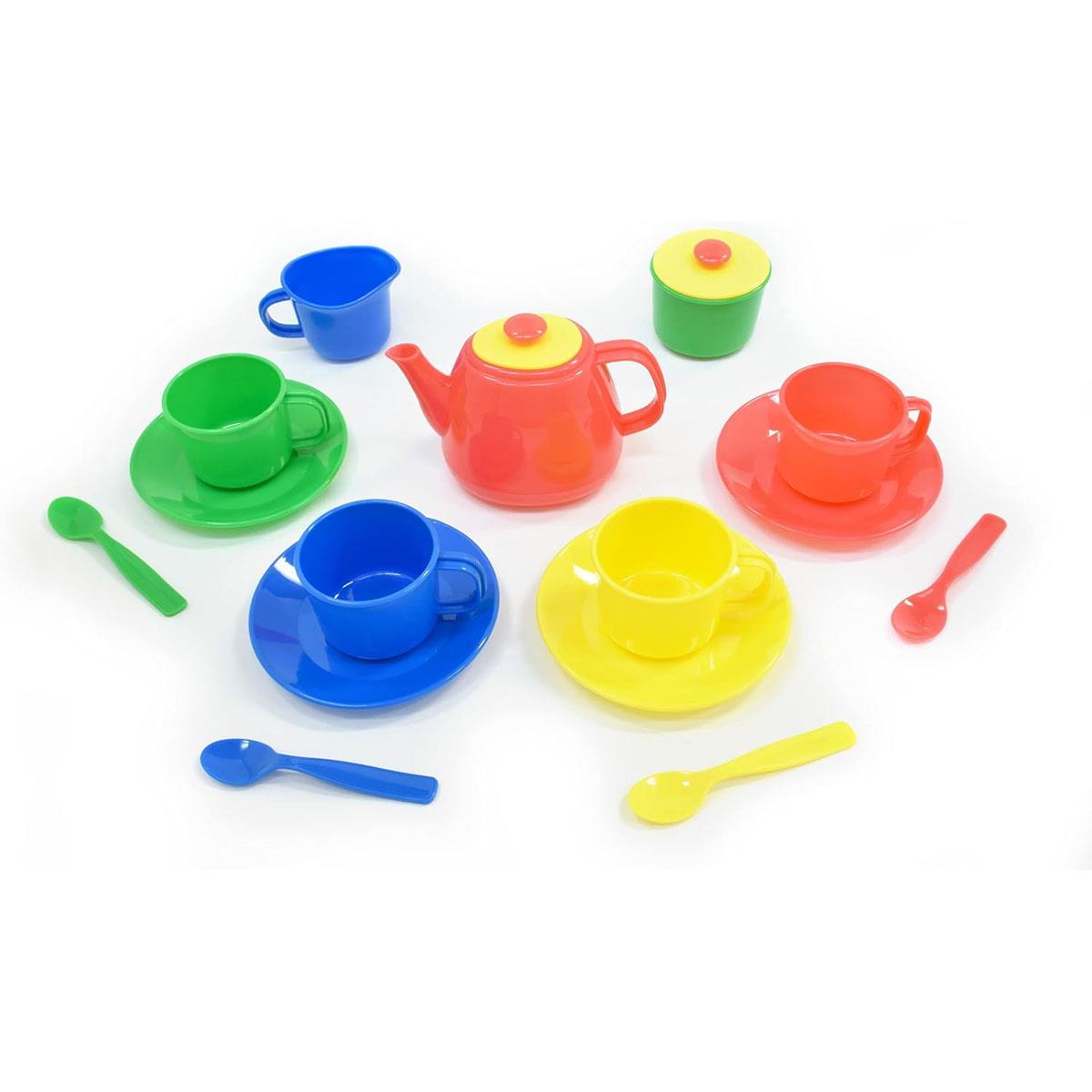 Peterkin Kids Tea Set in Carry Case 4-Place Plastic Pretend Play Tea Party Set Assorted Primary Colours 31 x 26 x 9 cm - Image 4