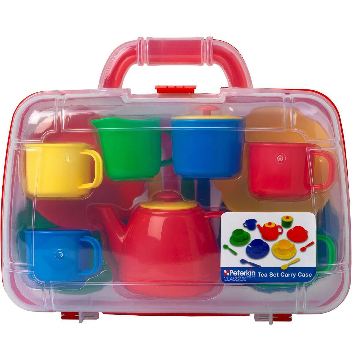 Peterkin Kids Tea Set in Carry Case 4-Place Plastic Pretend Play Tea Party Set Assorted Primary Colours 31 x 26 x 9 cm - Image 5