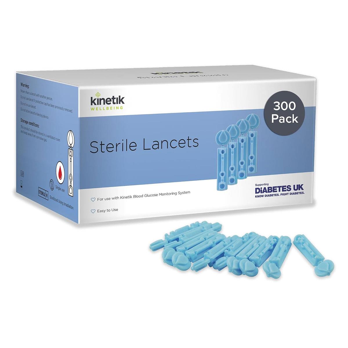 Kinetik Wellbeing Sterile Lancets Pack of 300 Diabetic Finger Prickers Blood Glucose Testing Blue