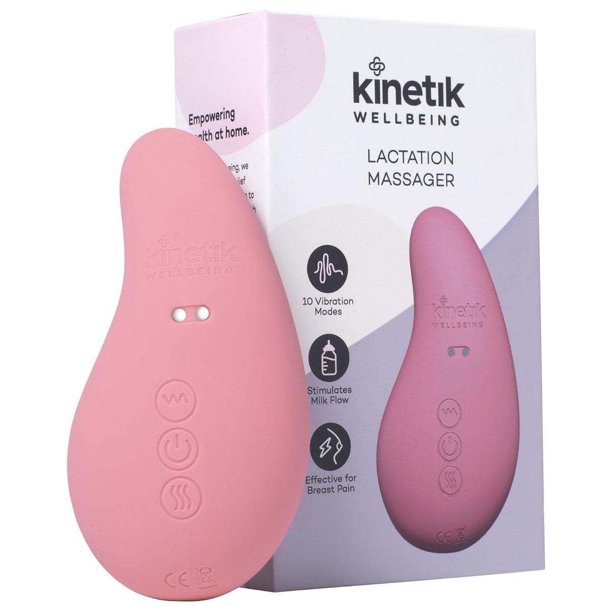 Kinetik Wellbeing Lactation Massager Breastfeeding Pain Relief Device with 10 Vibration Modes and 3 Heat Settings Rechargeable Pink
