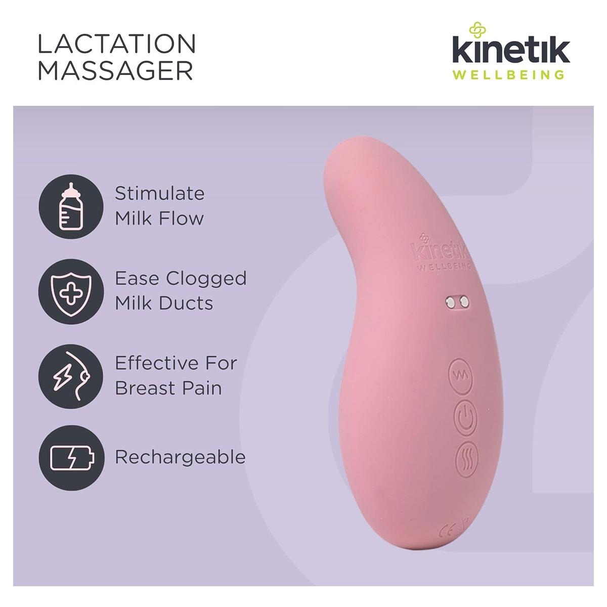 Kinetik Wellbeing Lactation Massager Breastfeeding Pain Relief Device with 10 Vibration Modes and 3 Heat Settings Rechargeable Pink - Image 2