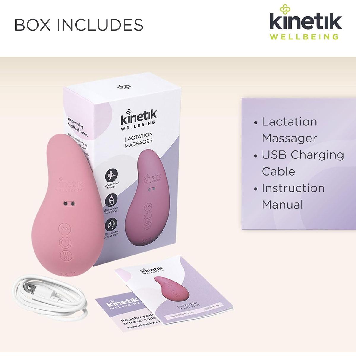 Kinetik Wellbeing Lactation Massager Breastfeeding Pain Relief Device with 10 Vibration Modes and 3 Heat Settings Rechargeable Pink - Image 7