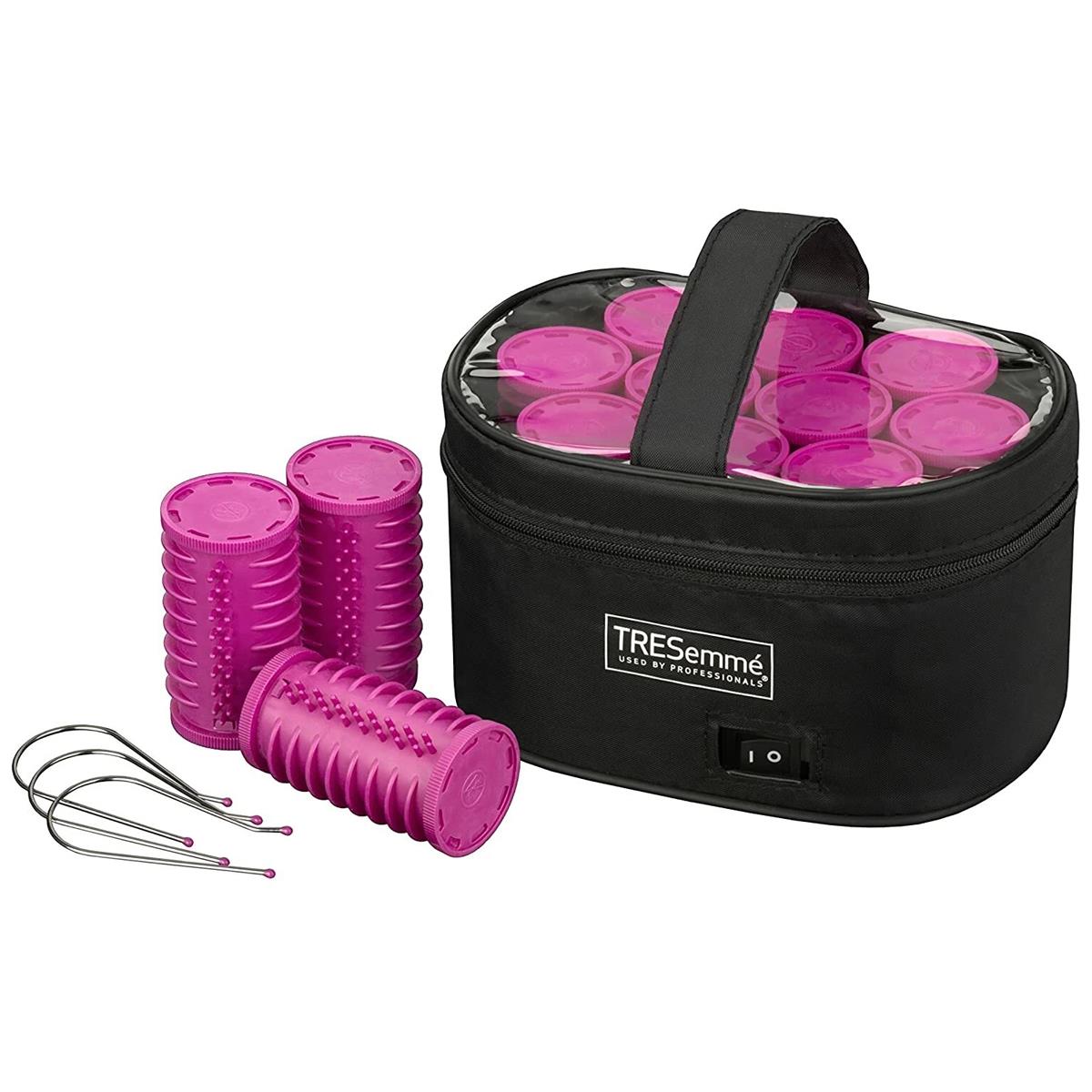 TRESemme Volume Heated Rollers 32mm 10 Piece Pink Set 125°C Dual Voltage Metal Pins And Storage Pouch