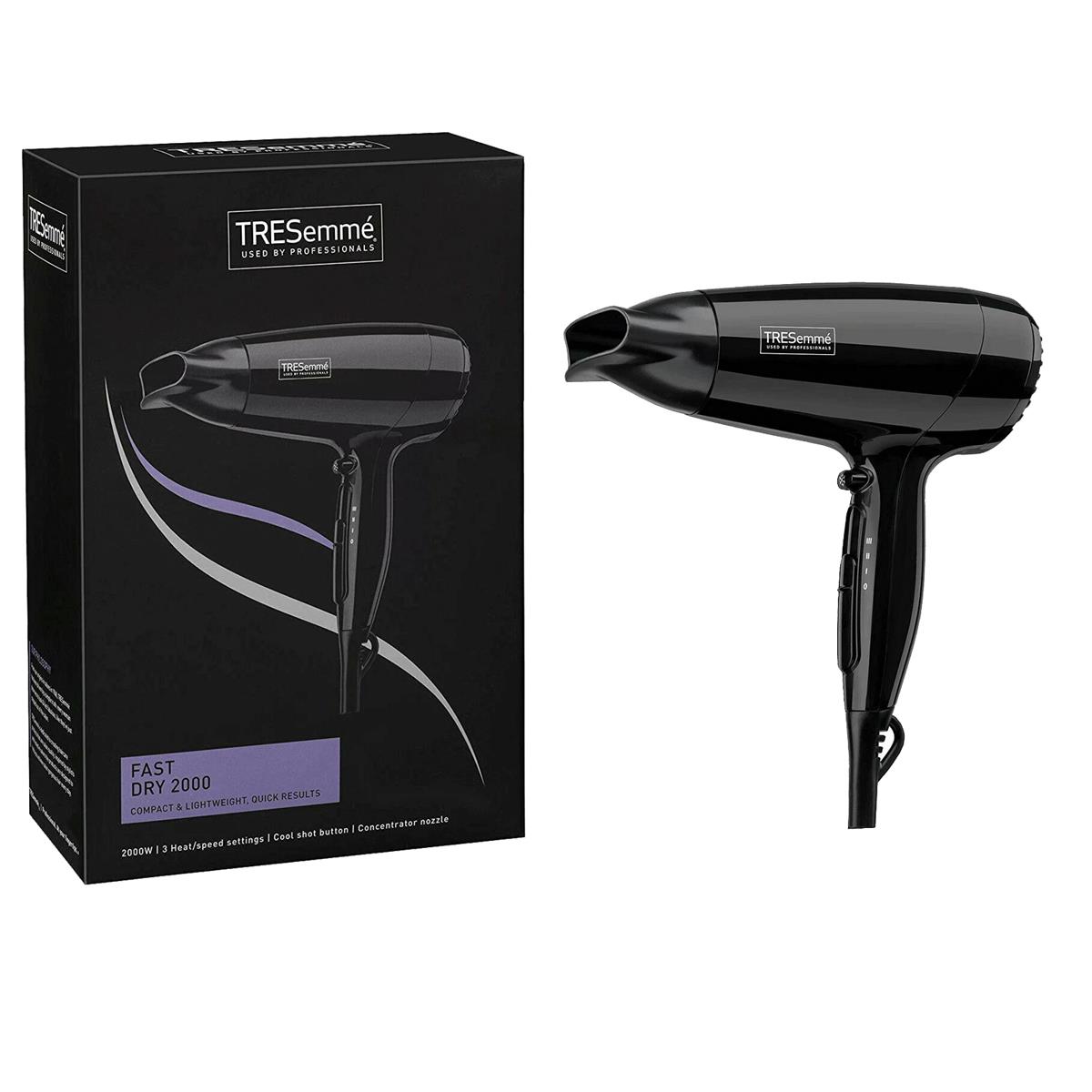 TRESemme Fast Dry Hair Dryer 2000W Lightweight Compact Design 3 Heat Settings Cool Shot And Concentrator Nozzle