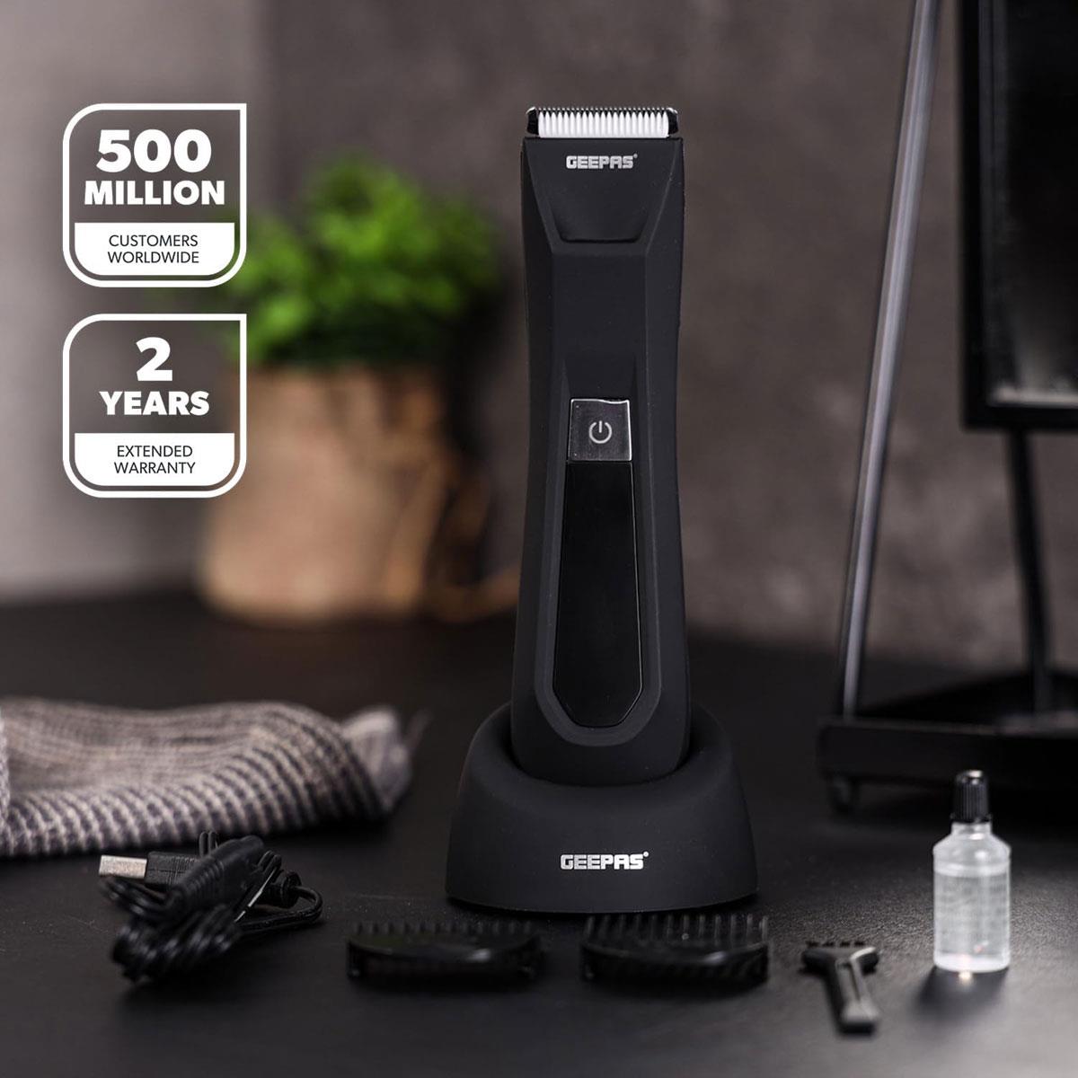 GEEPAS Men’s Full Body Trimmer Waterproof Wet & Dry Ceramic Blade 2 Speed 600mAh Rechargeable Black - Image 2