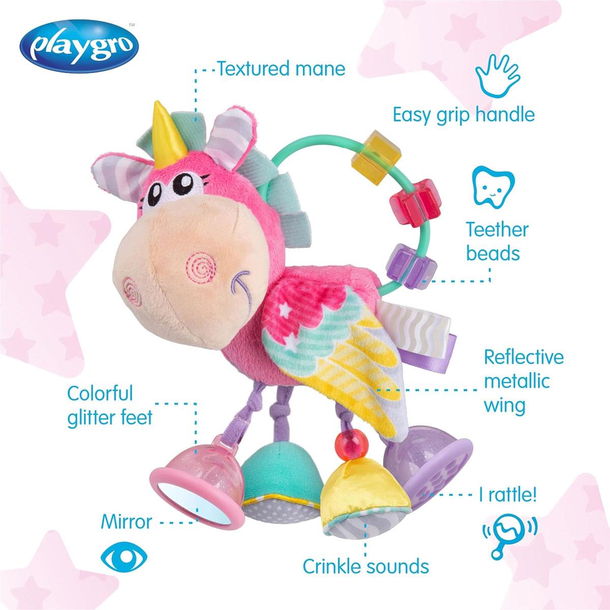 Playgro Unicorn Activity Rattle Clip Clop Pink Baby Teething & Sensory Toy 3+ Months - Image 3