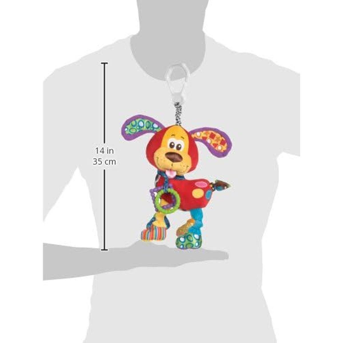 Playgro Baby Activity Toy Pooky Puppy Soft Sensory Dog with Teething Rings Rattle & C-Clip Multicolour - Image 2