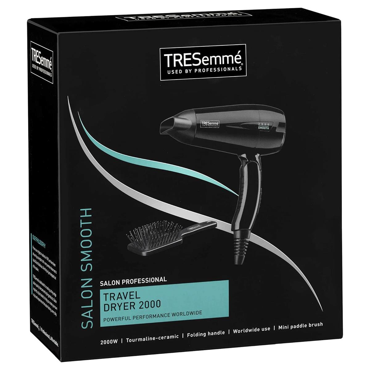 TRESemme Smooth Lustre Travel Hair Dryer 2000W Dual Voltage Folding Handle Mini Brush And Concentrator Black - Image 5